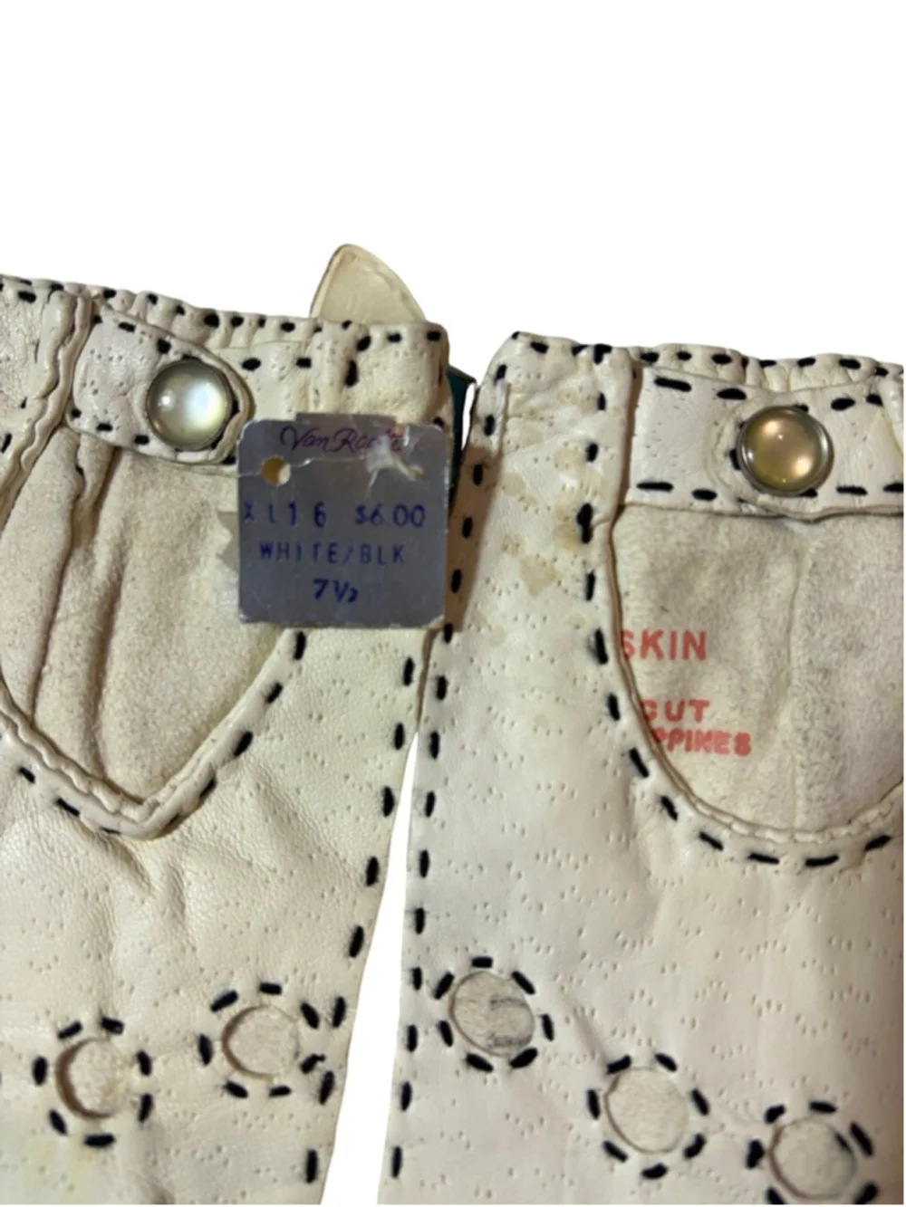 Vintage 50’s Van Raalte White Deerskin Leather Gloves Whipstitch Pearl Snap 7.5